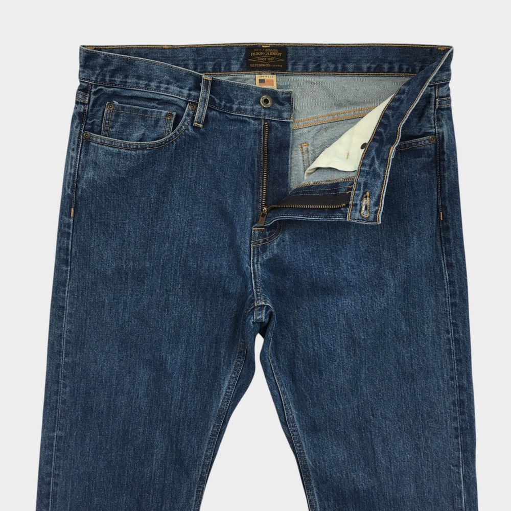 Filson Rail Splitter Mens Indigo Straight Leg Jeans Sewn in USA Denim Blue 36x29